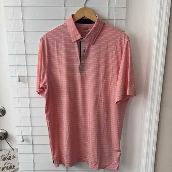 Men's Striped Polo Shirt (Salmon) - Picture 1 of 4